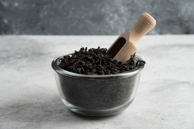 Close-up of loose black tea leaves