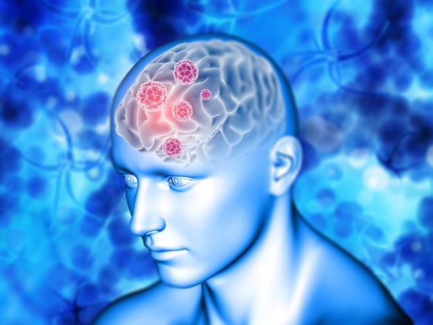 Illustration of microglia interacting with neurons in the brain