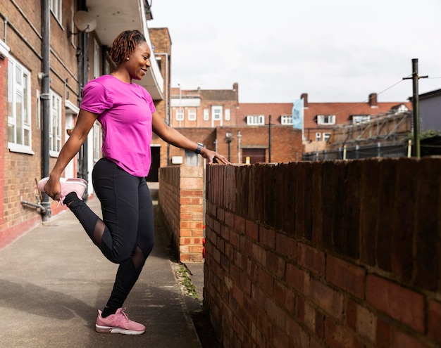 Woman increasing walking pace during postpartum