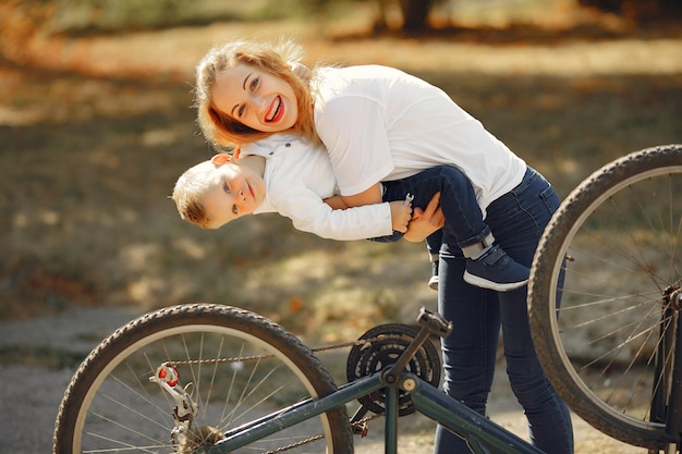 New mom cycling on a quiet path