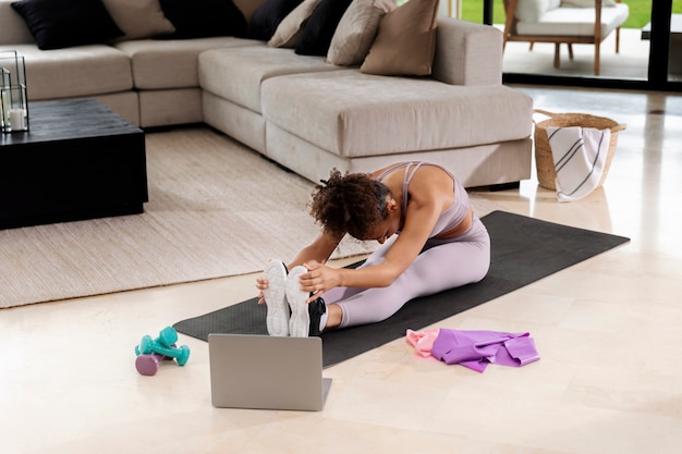 Minimalist home workout setup with yoga mat