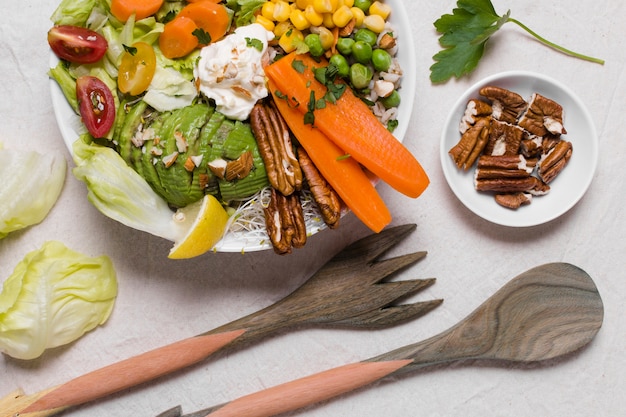 Colorful DASH diet meal with vegetables and fish