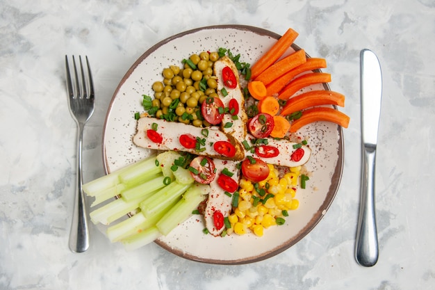 Balanced plate with vegetables, protein, and grains