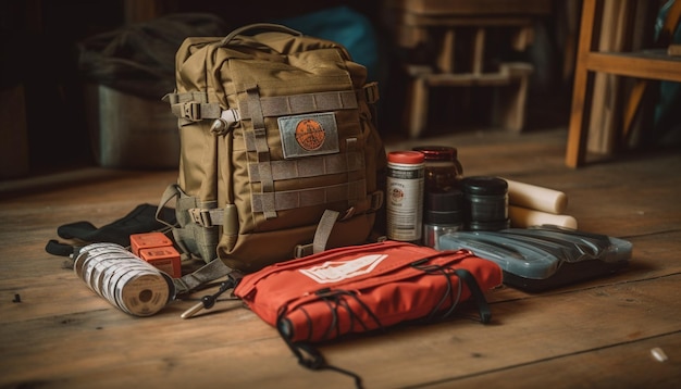 Hiker with backpack, water, and map