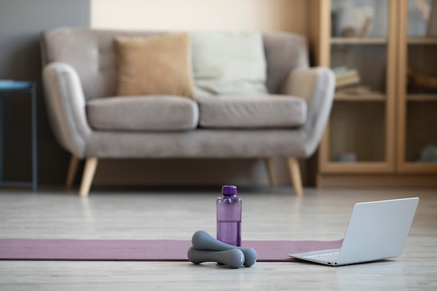 Simple home workout area with mat and open space