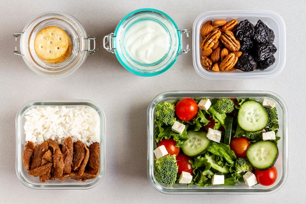 Meal prep components laid out