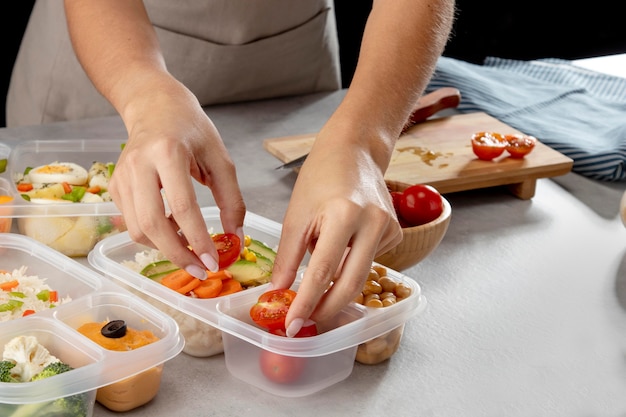 Teen preparing healthy meals in kitchen