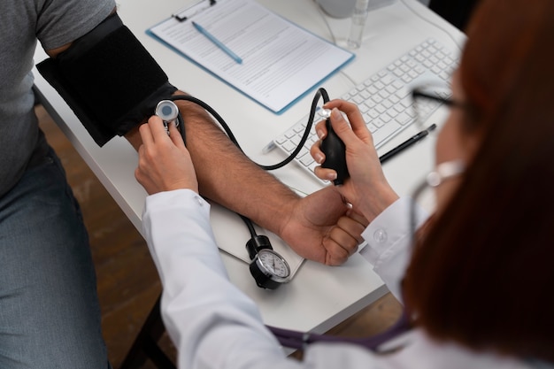 Senior receiving a health check-up