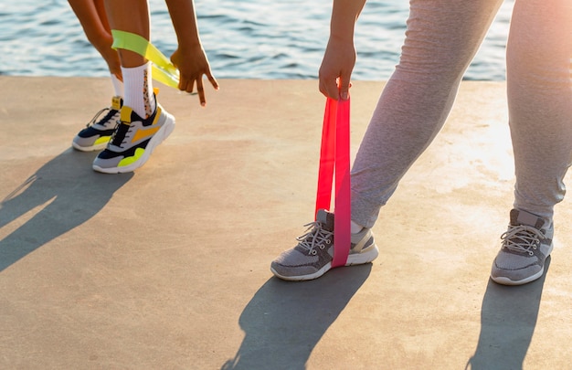 Resistance band workout while traveling