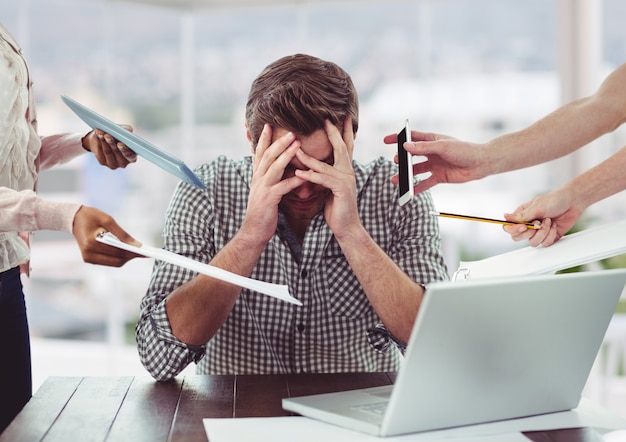 Professional managing stress with breathing exercise