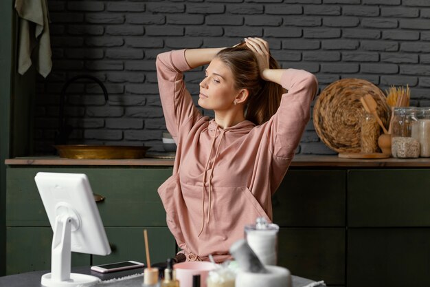 Person meditating at a quiet workspace