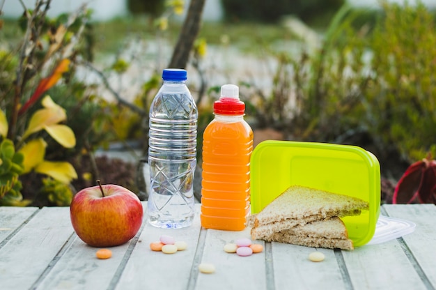 Water bottle with fresh fruits