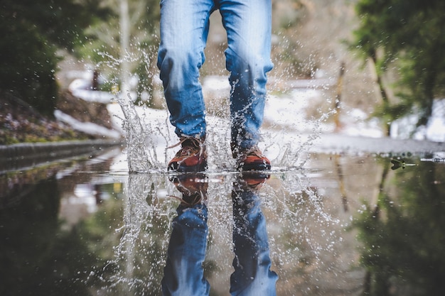 Person walking in chest-deep water